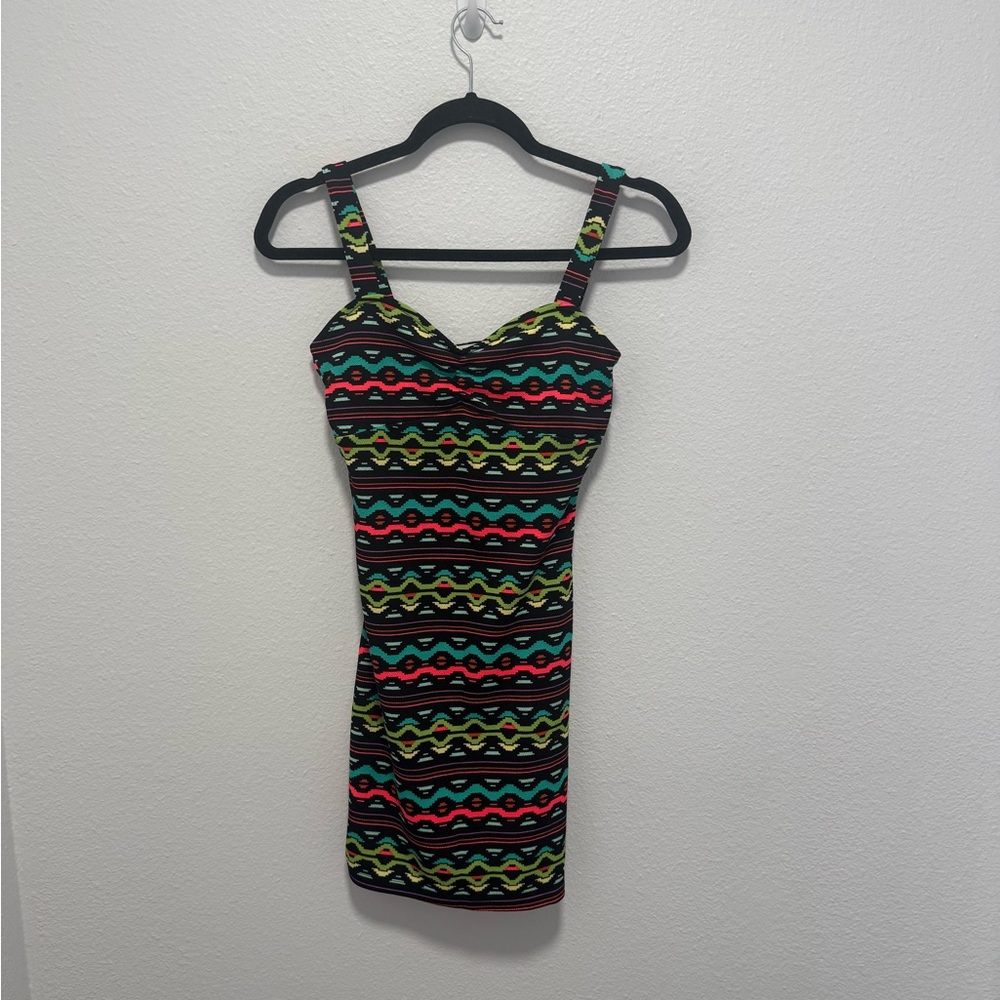 H&M Black Multicolor Patterned Mini Bodycon Dress Size 6